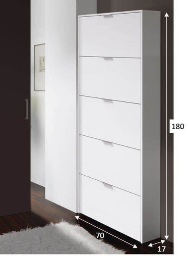 Zappa White Gloss Shoe Cabinet with Revolving Drawers for Tidy Hallway Storage - UK Luxury Furniture